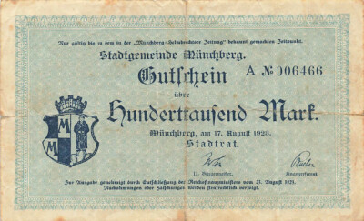 BST Münchberg Stadtgemeinde Soldi di Emergenza Bst 500 Mille Marchi C 