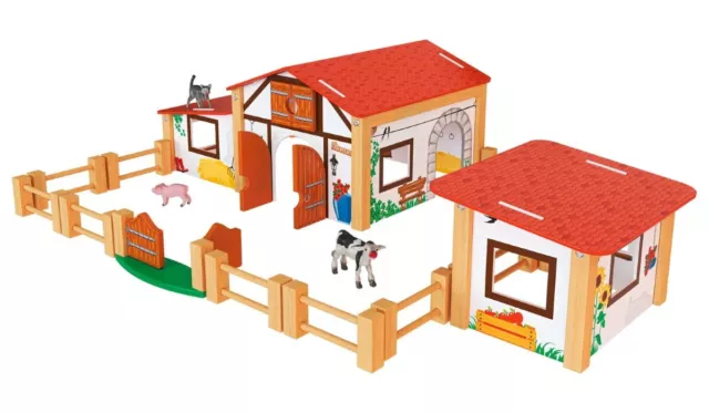 Playtive Bauernhof mit abnehmbarem Dach Kinder Holz Spielzeug Kuh Schwein Katze