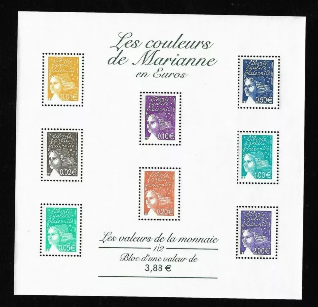 Bloc Feuillet 2002 N°44 Timbres France Neufs - Les Couleurs de Marianne en Euros