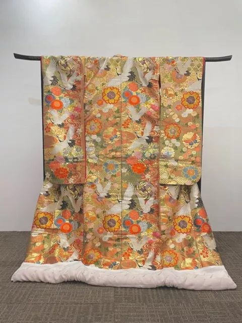 Kimono Iro Uchikake Hideo Kanze orange pure silk bridal dress From Japan JP
