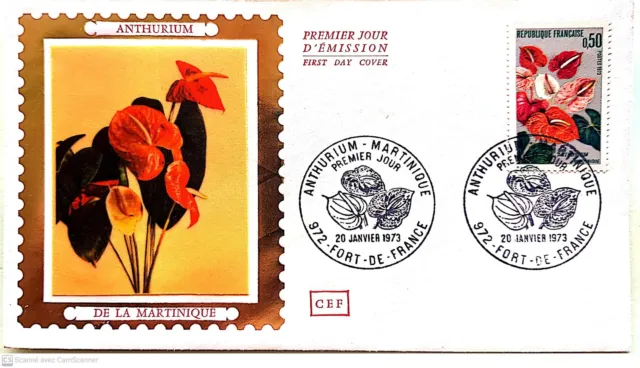 Envelope 1er Day On Silk France Anthurium Martinique 1973