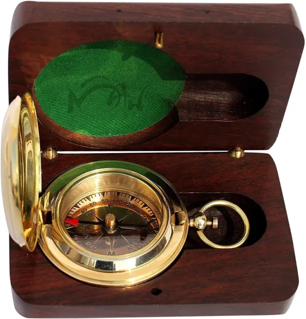 Handmade Push Button Direction Pocket Brass Compass for Birthday Gift, Baptism G