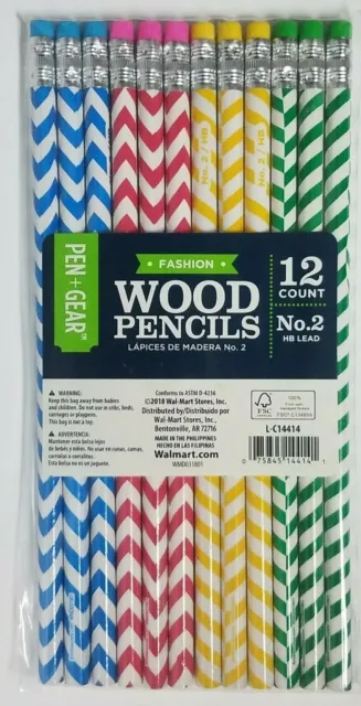 Pen & Gear 12 Count Fashion Design Wood Colorful No. 2 Lead School Pencils NEW