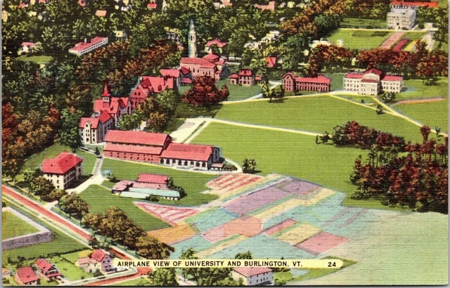 Airplane View University Burlington Vermont Fall Autumn Linen UNP VNG Postcard