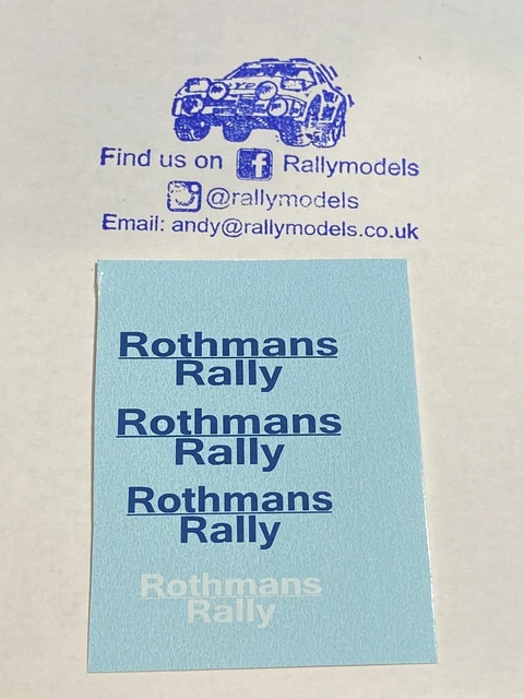 Radio Control Rally Car Decals Rothmans 1/43 DECALS ONLY VW LT Prodrive BMW Rothmans Assistance Altaya Code 3 ...