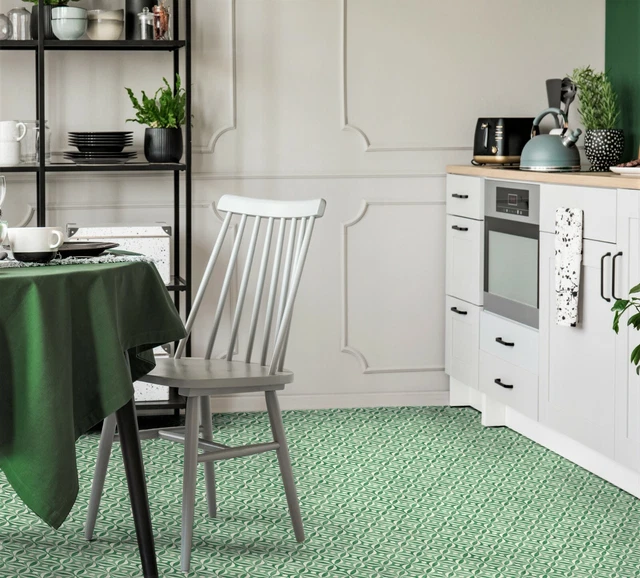Mid Century Emerald Sheet Vinyl Flooring.