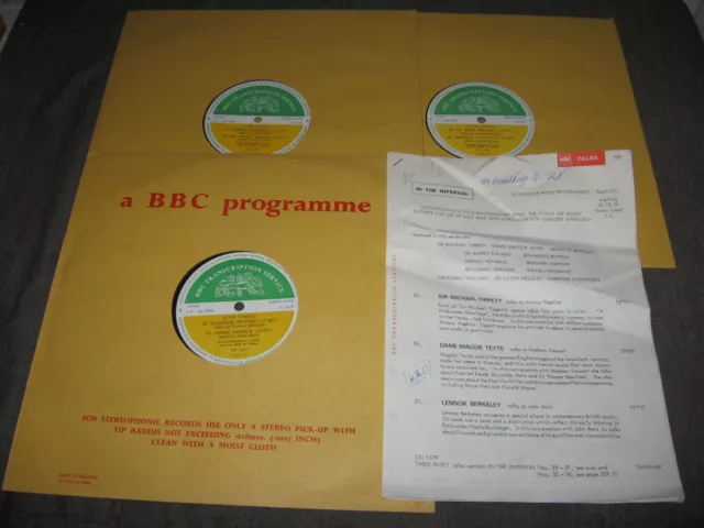 BBC LTD. ED. OF 100 COPIES, 3LP Talks: Xenakis Haitink Berkeley Britten Fanshawe