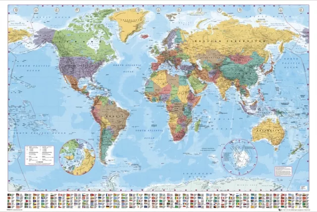 Officially Licensed World Map Poster  With Country Flags - Matt Laminated-New