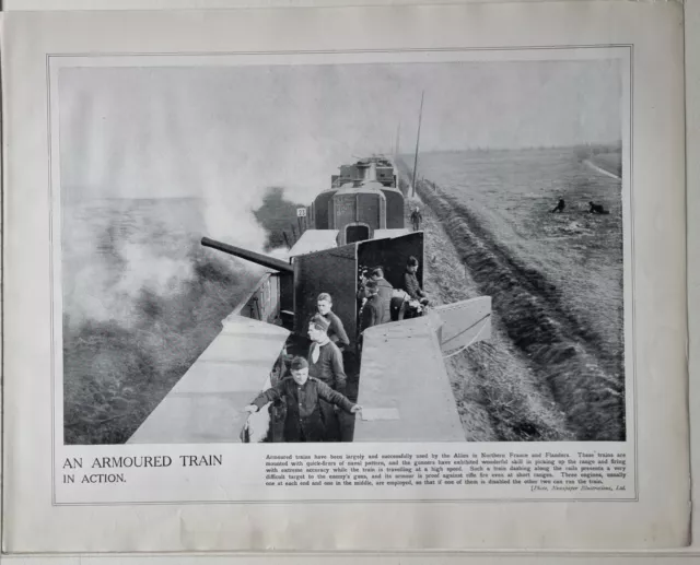 1915 Ww1 Print & Text Armoured Train In Action