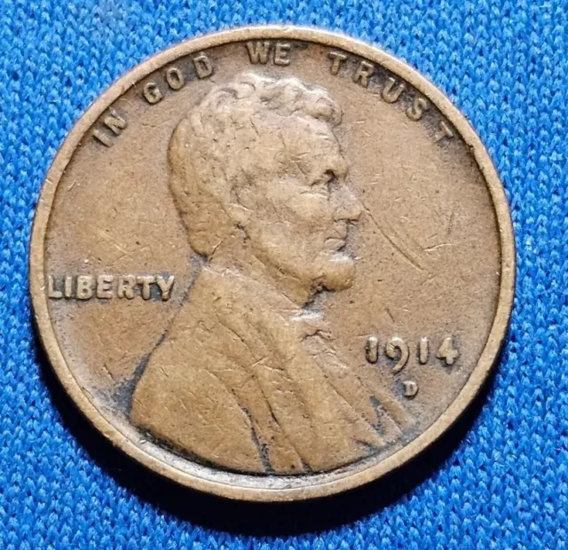 1914 D Lincoln Cent Wheat Penny Key Date. Nice MID GRADE Circulated