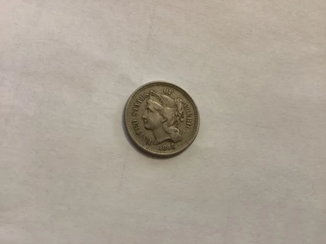 1865 Three 3 Cent Nickel 3CN- VG Nice Coin