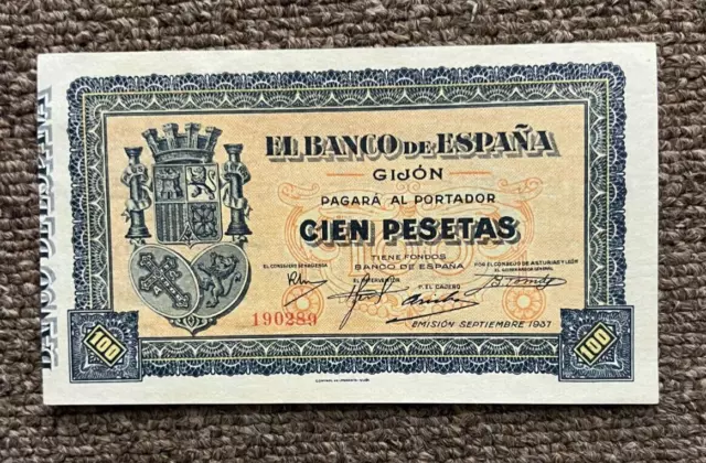 1937 Spain El Banco De Espana 100 Pesetas Banknote Crisp Uncirculated