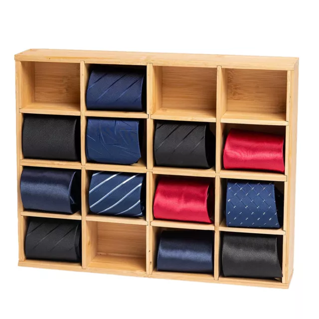 Wall-mounted Tie Tiny Box Bamboo Ties Storage Container Tie Divider Organizer