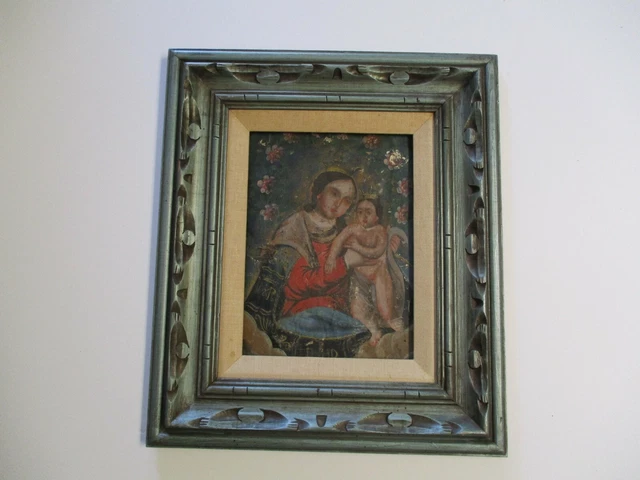 Antique 18Th To 19Th Century Religious Icon Madonna Portrait Retablo  Old Master