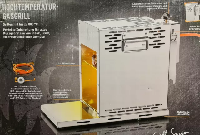 Hochtemperatur Gasgrill bis zu 800°C Steak Grill mit Gasschlauch + Druckminderer