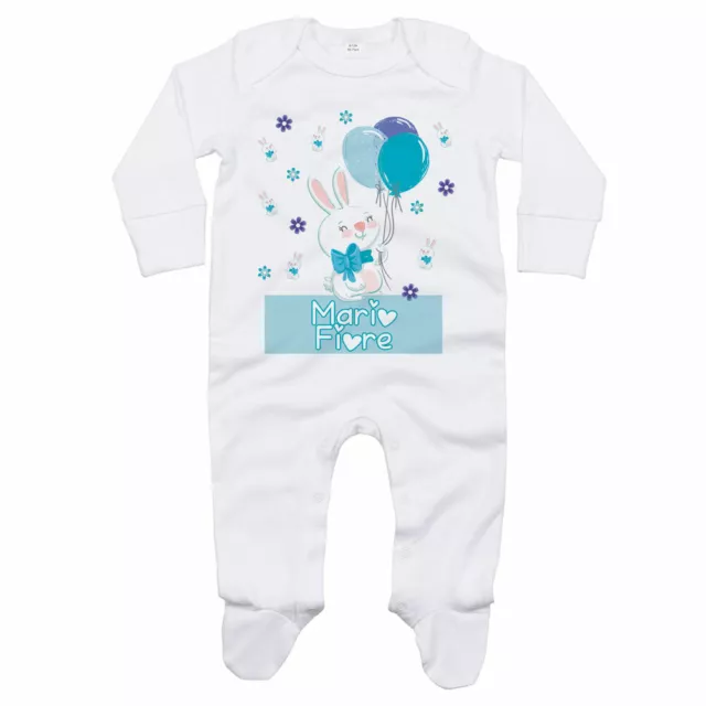 Tutina neonato personalizzata con nome coniglietto con palloncini colorati