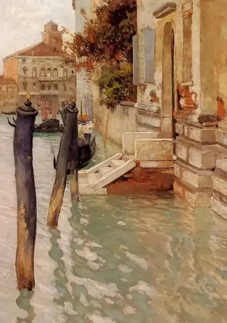 Oil painting Frits Thaulow - on the grand canal, venice cityscape with buildings