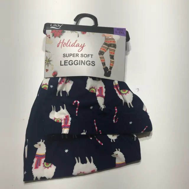 LILDY LEGGINGS WOMENS Size L-2XL Llama Print Holiday Super Soft