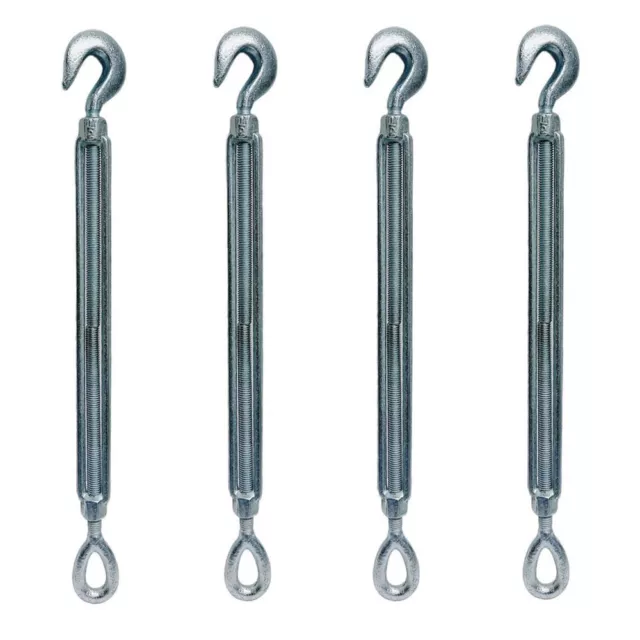 4 Pc 1/2" x 12" Hook Eye Galvanized Turnbuckle Drop Forged 1500 Lb WLL Hook Eye