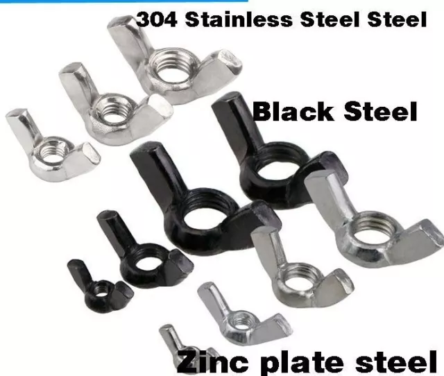 Threaded Hand Tighten Nut Wing Butterfly Nuts Stainless Steel Black Carbon Steel