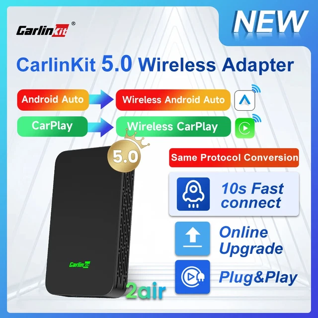 CARLINKIT 5.0 WIRELESS Carplay Android Auto Box 2.4G & 5Ghz Wifi BT ...