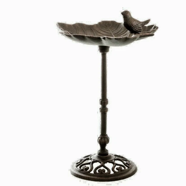 Vogeltränke Blatt auf Fuß Futterplatz Vogelbad Gusseisen H36cm Wasserschale Deko