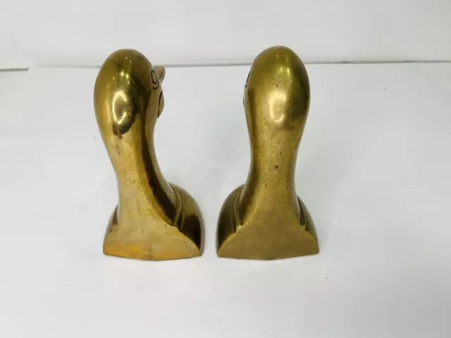 Solid Brass Mallard Duck Head Bookends Leonard Silver Made in Korea 6.5" Vintag 3