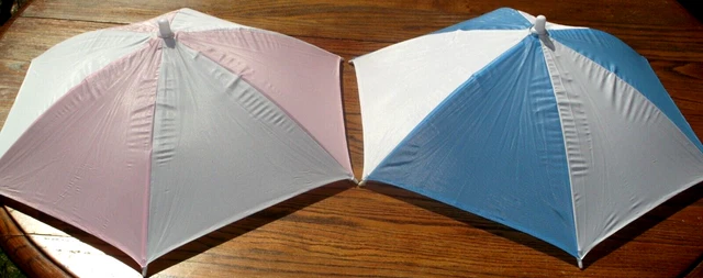 Vintage Lot Of Two UMBRELLA HAT ~ Rain Hat ~ one pink stripe & one blue stripe
