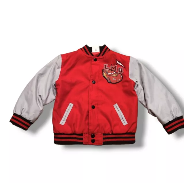 Disney Pixar Boys Size 4 Lightning McQueen Varsity Jacket Red Gray Black
