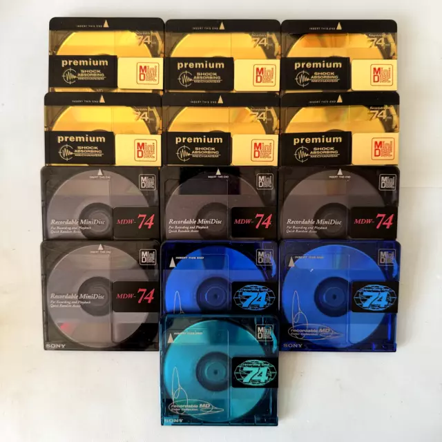 Lot 13x SONY Recordable Digital Audio Premium Minidiscs Minidisks MD 74 Min USED