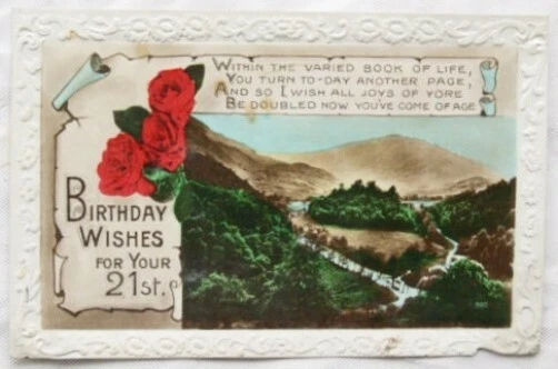 vintage Greetings postcard - 21st Birthday ref.8
