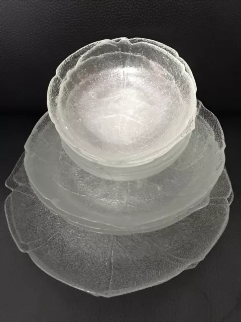 Arcoroc France Aspen Leaf 2 Dinner Plate, 8 Bowls Clear Textured Glass 2