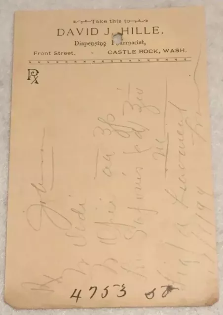 Antique Rx Prescription Opii 1899/94? Paper Ephemera Castle Rock WA Pharmacy