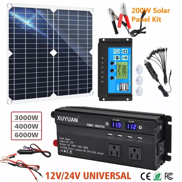 110V 6000W Complete Solar Panel Kit Solar Power Generator 100A Home System Grid