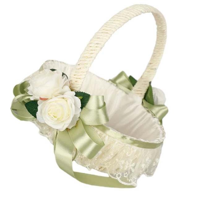Borsa regalo caramelle nodo fiocco cesto matrimonio pizzo fiore manico ragazza