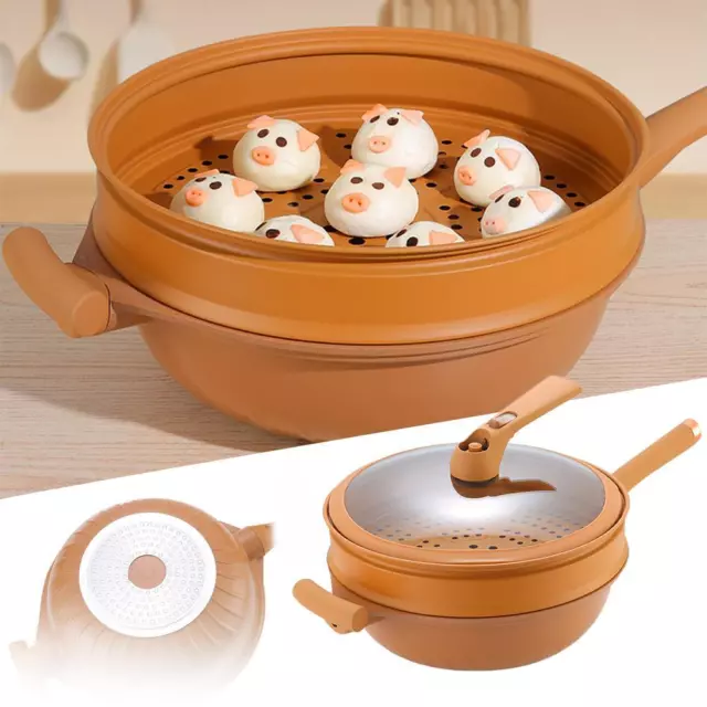 Non-Stick Clay Wok With Steamer Basket Clay Wok Micro-pressure Wok Household D9