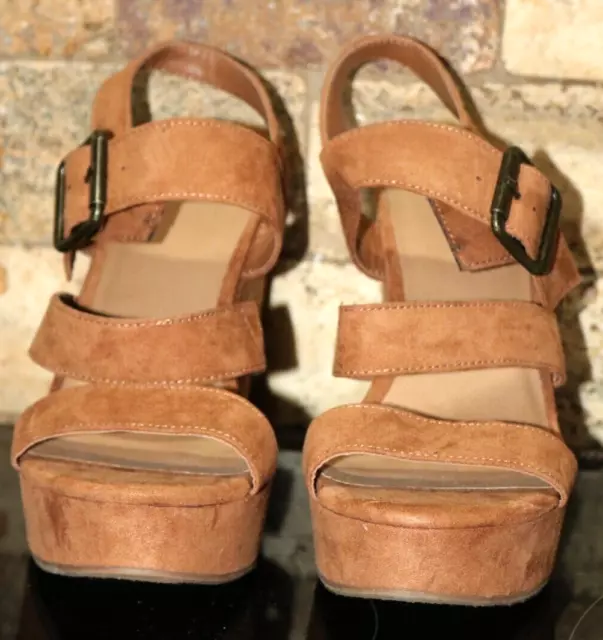 Women's Shoes Sandals Mossimo Supply Brown Suede Like 5" Wedge Sandals Size 7.5