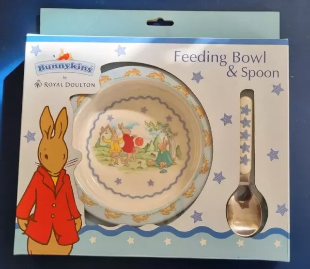 Royal Doulton Bunnykins Feeding Bowl & Spoon Baby Boys Gift - New and Unopened