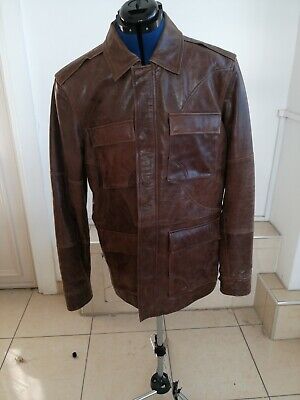 Men 3/4 Real Leather Jacket Gents Timber Brown Casual Outfit Top Size Large UK