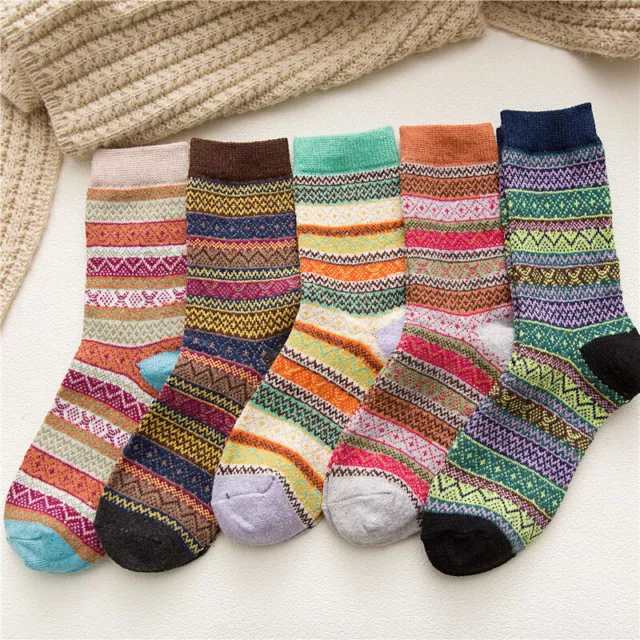 5 Pairs Women Thick Socks Wool Thermal Warm Knitting Nordic Ladies Socks Winter