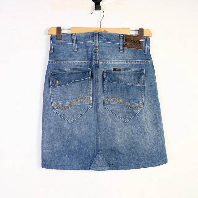 Gonna LEE Taglia W29 L34 Donna Cotone Blu Woman Skirt Jeans Denim Logo Casual 3