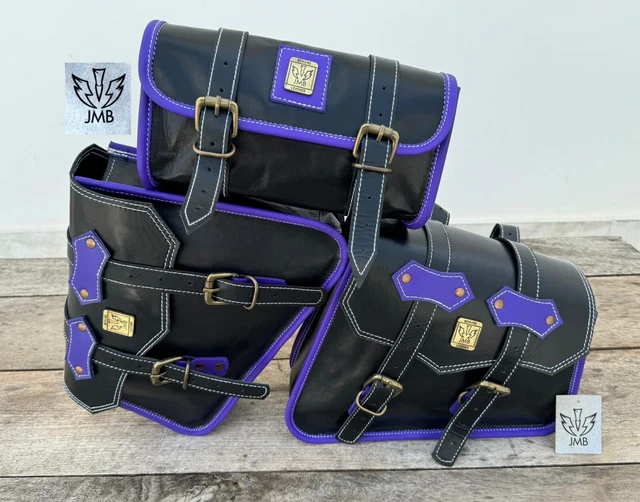 Paire De Sacoches De Selle Moto Vintage En Cuir, Deux Côtés, Fait Main, Inde