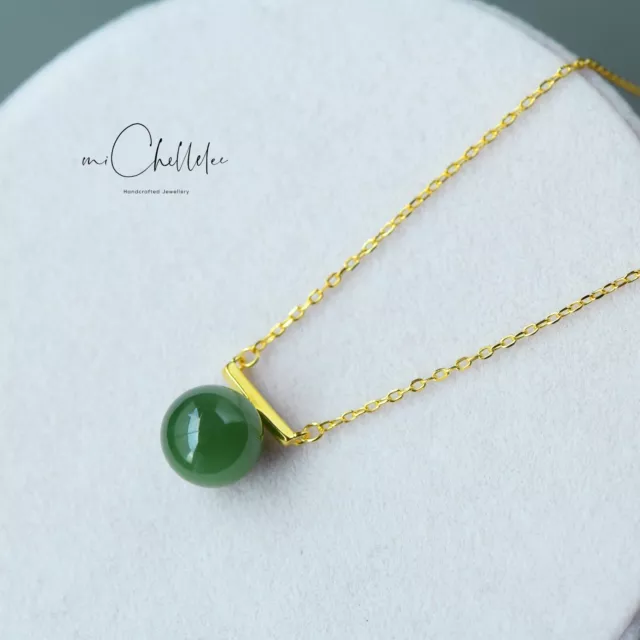 Natural Large Green Jade Pendant Necklace, Sterling Silver Choker 3