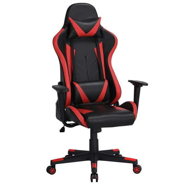 Executive Adjustable High Back Faux Leather Swivel Gaming Chair, Black/Red