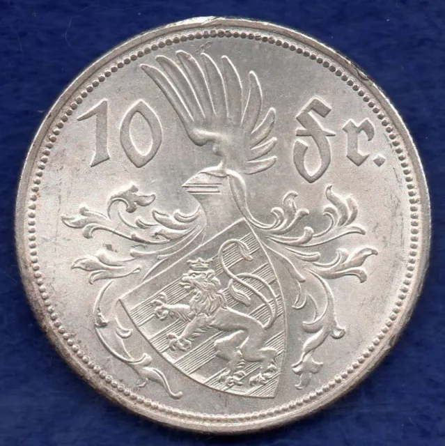 Luxembourg 1929 Silver 10 Francs, Excellent Grade (Ref. f0106)