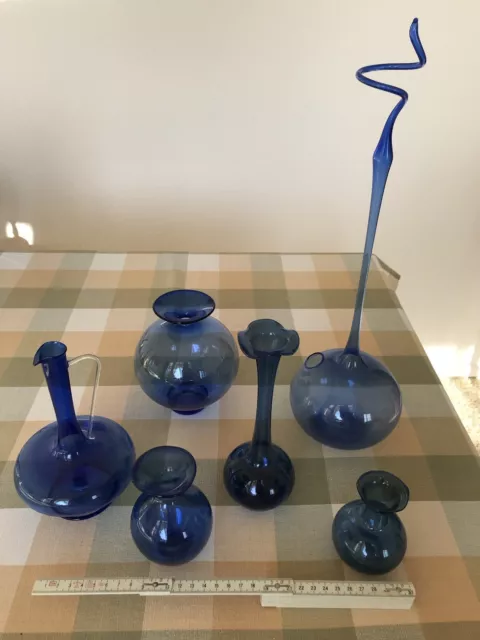 Rauchglas Vasen, blau, 6 Stück