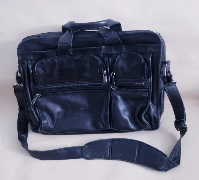 Tumi Alpha 96141D4 Expandable Sleeve Black Leather Laptop Travel Briefcase