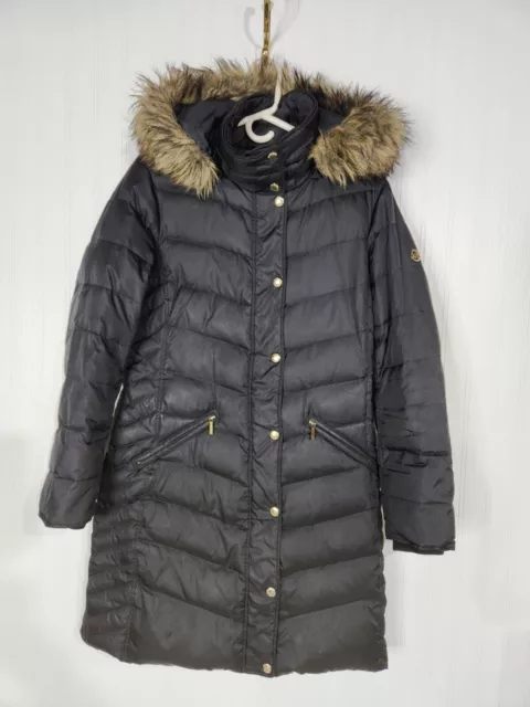 Michael Kors Women's Faux Fur Trim Hooded Quilted Down Puffer Coat Medium Black