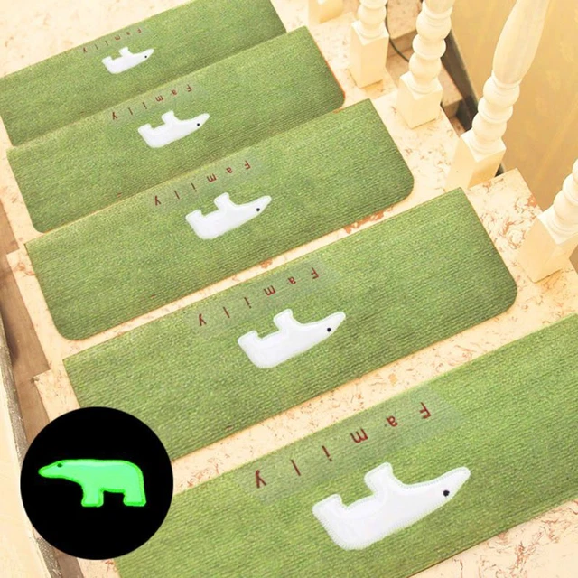 5Pcs Stair Treads Carpets Non-Slip Mats Bear Rugs Rubber Backing Luminous US