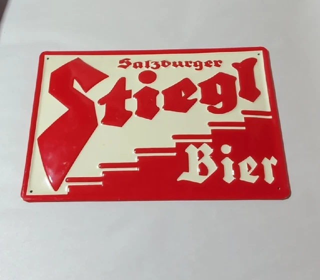 STIEGL SALZBURGER BIER AUSTRIA BEER EMBOSSED HEAVY METAL SIGN 12" x 8"